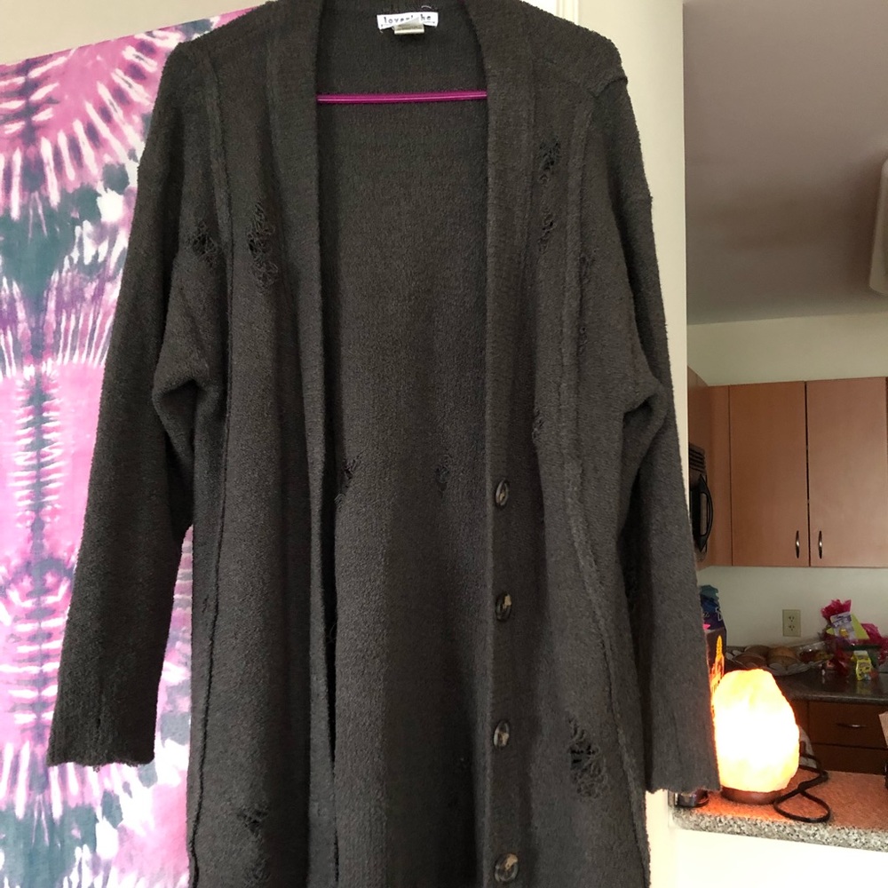 NWOT washed once ripped long cardigan